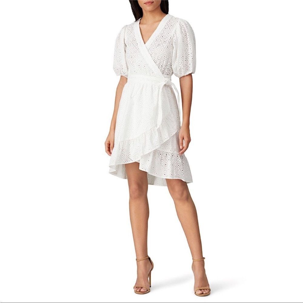 SCOTCH & SODA | White Eyelet Wrap Dress Short Puff Sleeves Women’s Size X-Small